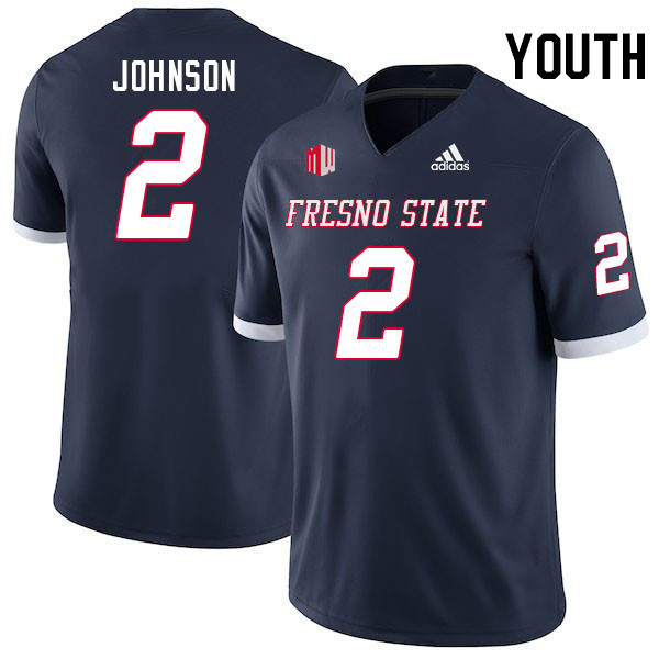 Youth #2 Carlton Johnson Fresno State Bulldogs College Football Jerseys Stitched Sale-Navy